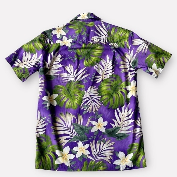 Y2K Hawaiian Print Button Front Shirt Floral Palm Print Purple Cotton Hawaii S - Picture 9 of 11